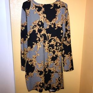 Black and white stripes dress with gold designs